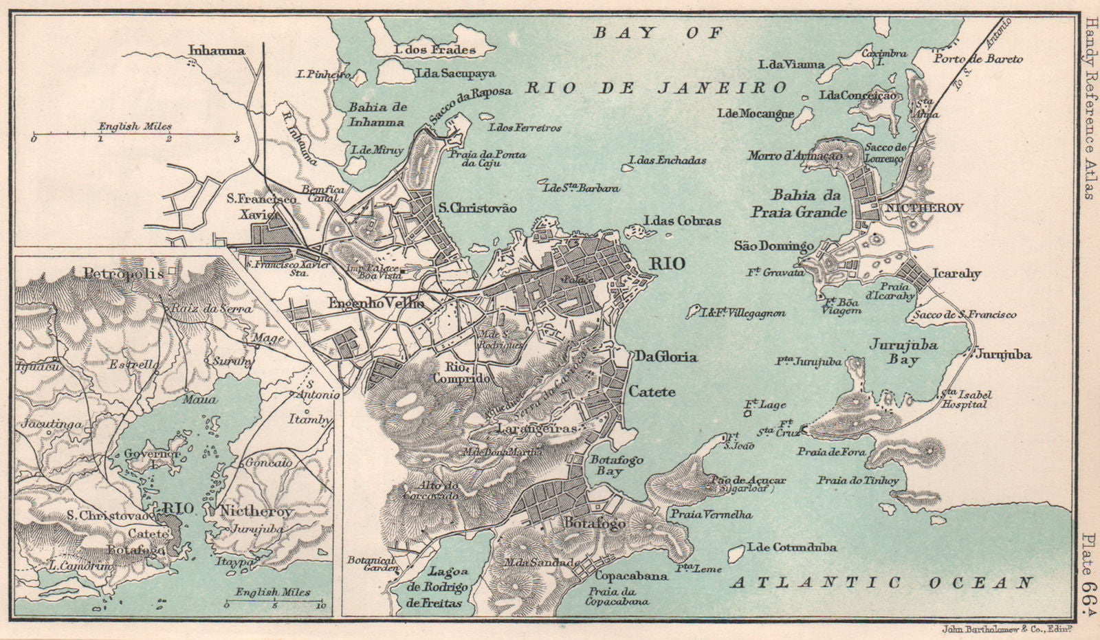 Rio de Janeiro town/city plan. Niteroi. Brazil. BARTHOLOMEW 1904 old map